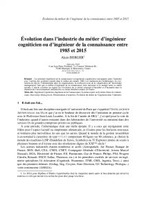 Evolution de l'ingnieur de la connaissance entre 1985 et 2015