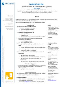 Fondamentaux du Knowledge Management - Formation Ardans 2024